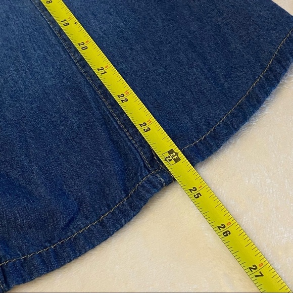 NEW LOOK / Dark Washed Lightweight Denim Pearl Snap Long Sleeve Shirt Size M - Picture 8 of 9